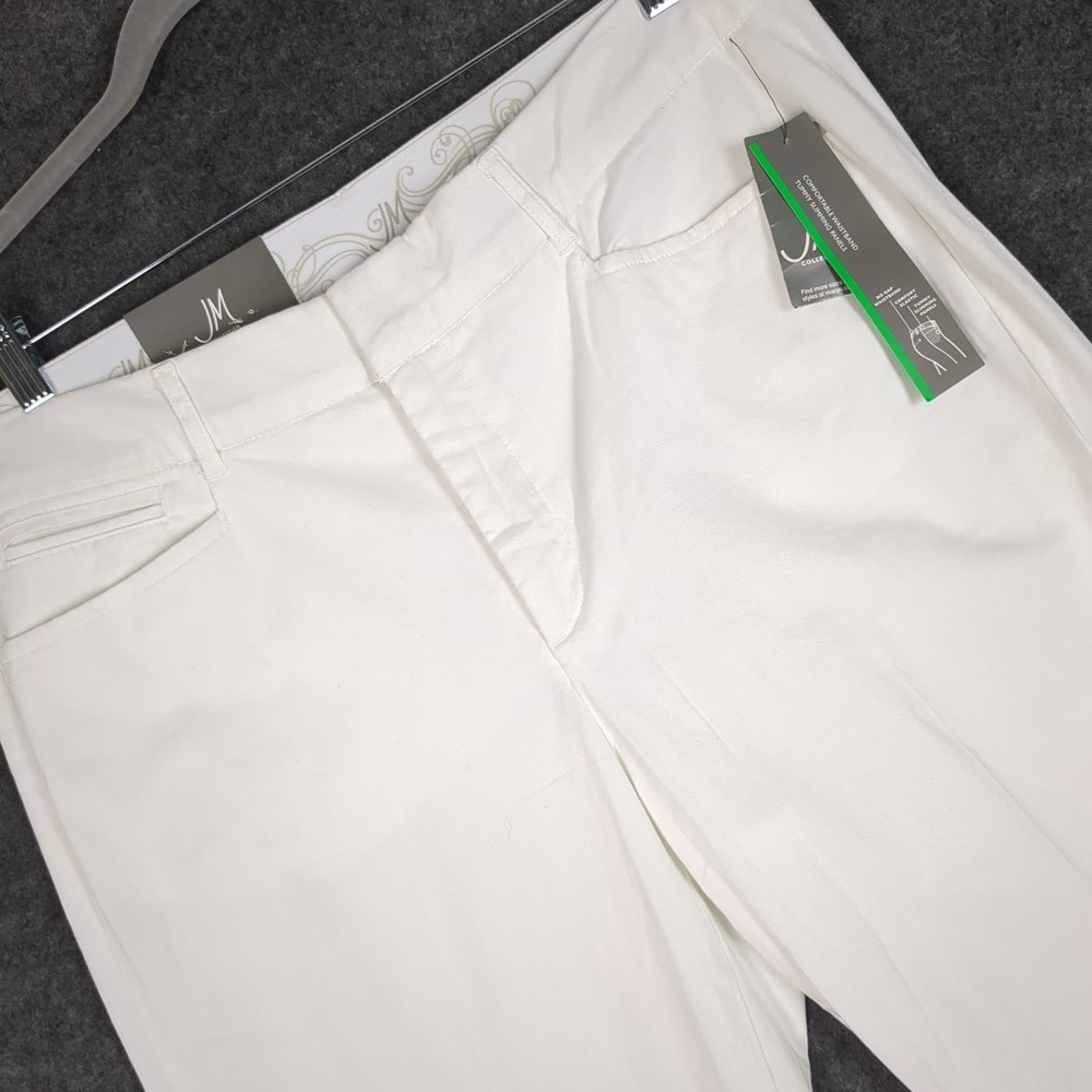 JM Collection Womens No Gap Waistband Tummy Slimming Trousers White 16